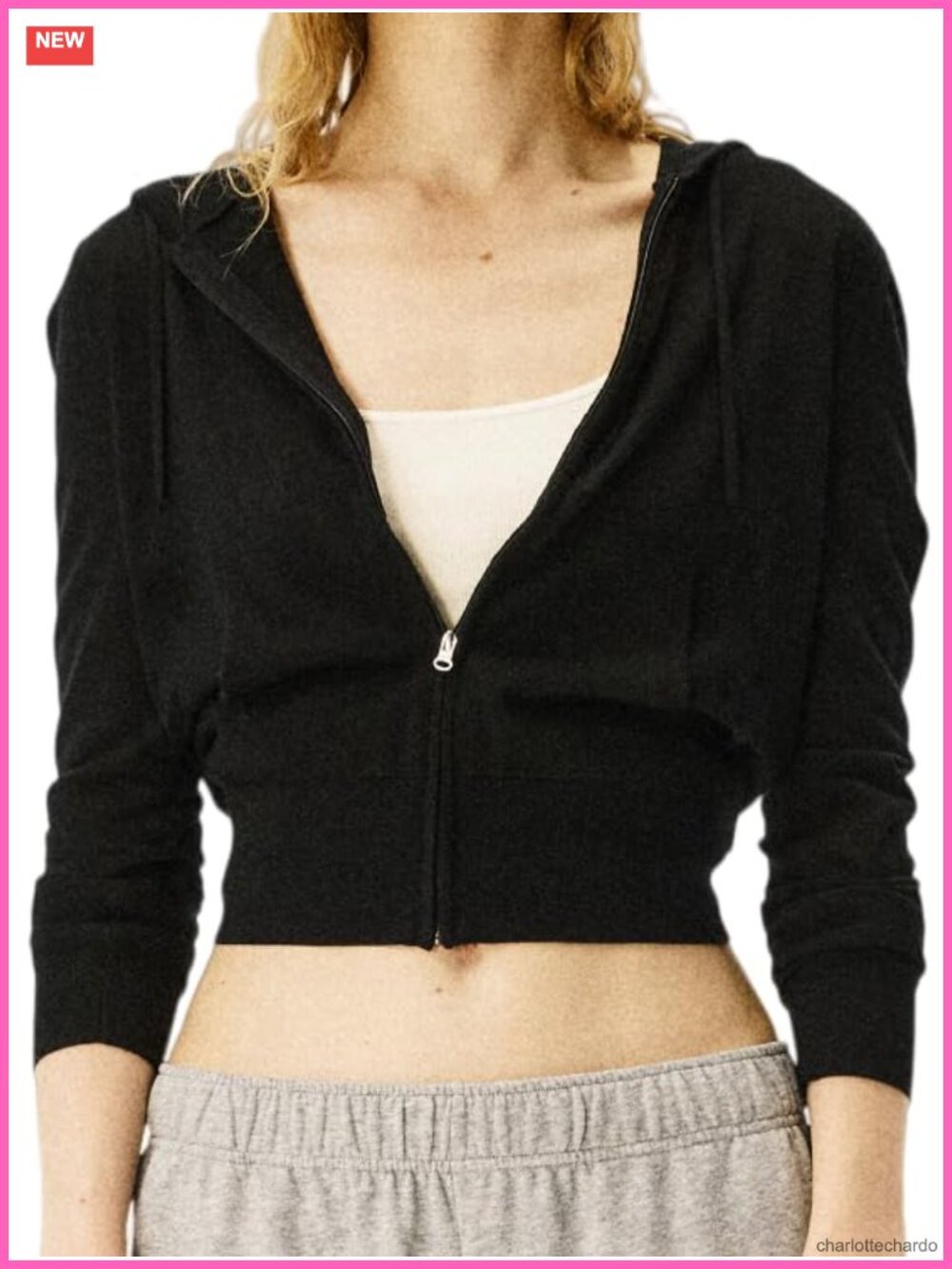 Womens Zipped Hooded Sweater Lightweight Slim Fit Cropped Sweatshirt
